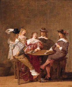 A company at table engaged in a game of cards by Dirck Hals