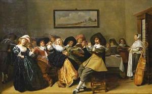 Elegant company merry making in an interior