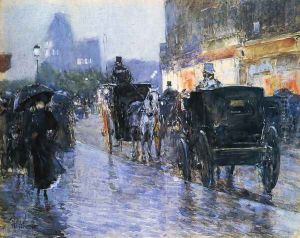 Horse Drawn Cabs at Evening, New York by Childe Hassam