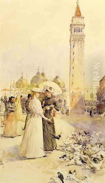 Feeding Pigeons in the Piazza - view 1