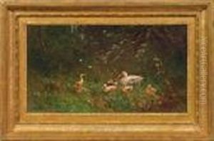 Entenfamilie Auf Einerwiese by David Adolf Constant Artz