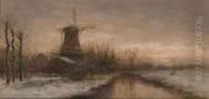 A Windmill In Winter by David Adolf Constant Artz