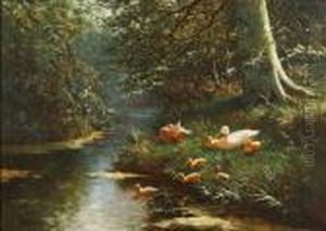 Ducks On A Sunlit River Bank