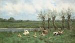 Ducks On The Waterfront by David Adolf Constant Artz