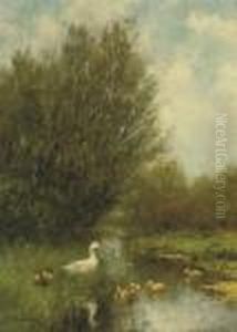Landscape With Ducks In A Pond by David Adolf Constant Artz