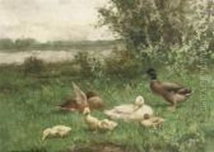 Ducks Near The Waterside by David Adolf Constant Artz