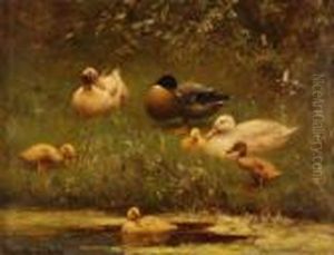 Eendenfamilie Aan De Waterkant by David Adolf Constant Artz