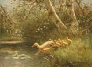 Mother Duck And Her Ducklings by David Adolf Constant Artz