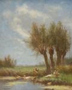 Polderlandschap Met Eendenfamilie Aanhet Water by David Adolf Constant Artz