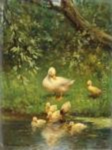 Eendenfamilie Aan De Oever by David Adolf Constant Artz