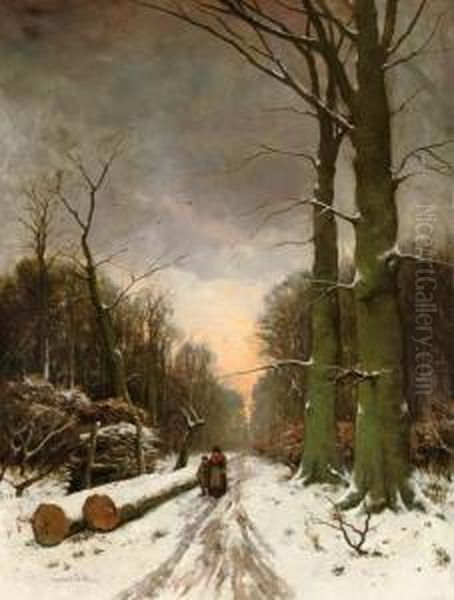 In A Snow-covered Forest At Sunset - view 1