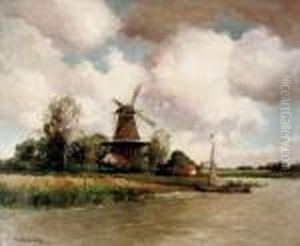 A Windmill Along A River by David Adolf Constant Artz