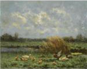 Ducks On The Riverbank by David Adolf Constant Artz