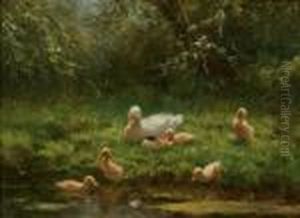 Mother Duck With Her Ducklings by David Adolf Constant Artz
