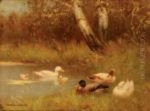Ducks By The Waterside by David Adolf Constant Artz