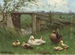 Ducks Near A Bridge by David Adolf Constant Artz