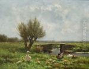 Ducks By A Riverbank by David Adolf Constant Artz