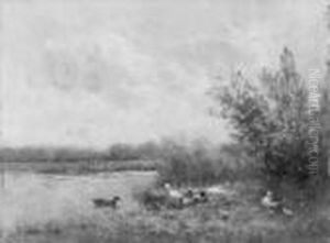 Enten Am Weiher. by David Adolf Constant Artz