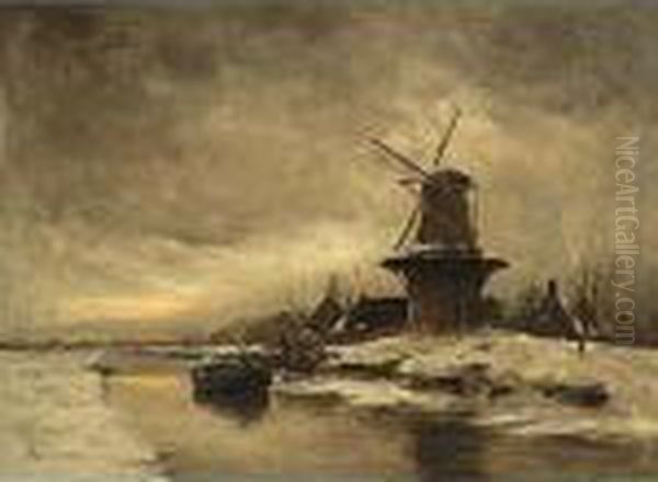 A View Of A Winter Landscape With Windmill - view 1