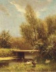 Ducks By The Waterside by David Adolf Constant Artz