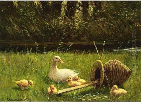 Duck With Ducklings Near The Waterside - view 1