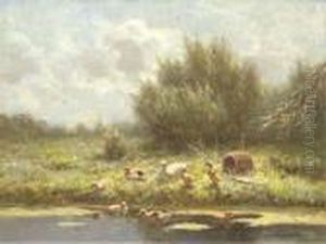 Ducks And Ducklings Along The Waterside