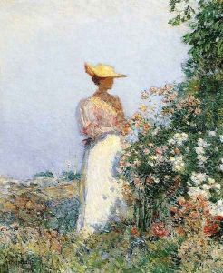 Lady in Flower Garden by Childe Hassam