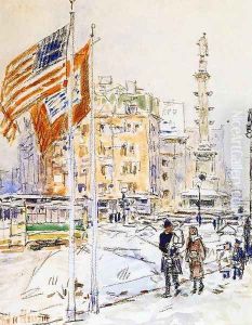 Flags, Columbus Circle by Childe Hassam