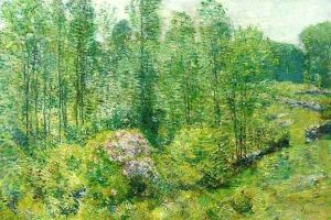 Spring Landscape with a Farmer and White Horse by Childe Hassam