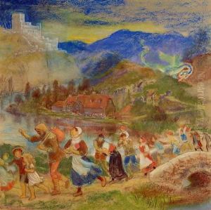 Villagers fleeing from a dragon