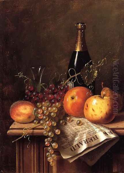 Still Life with Fruit, Champagne Bottle and Newspaper - view 1