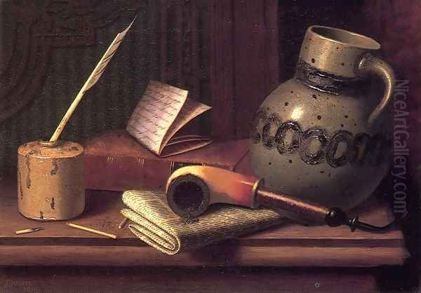 Still Life with Inkwell, Book, Pipe and Stoneware Jug - view 1