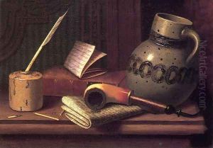 Still Life with Inkwell, Book, Pipe and Stoneware Jug