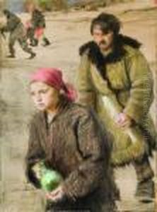 Ragazza Con Brocca E Uomo Con Candela Allaprocessione by Teodor Axentowicz