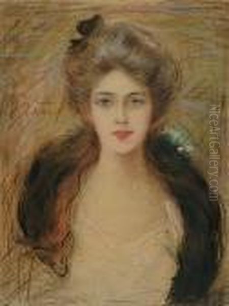 Portret Mlodej Damy Z Czarna Kokarda We Wlosach I Kolnierzem Z Lisa - view 1