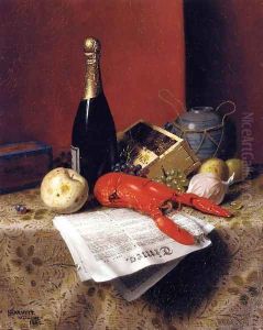 Still Life with Lobster, Fruit, Champagne and Newspaper by William Michael Harnett