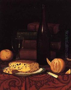 Still Life with Raisin Cake, Fruit and Wine by William Michael Harnett
