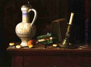 Still Life with Blue and White Pitcher, Tobacco Case and Pipe by William Michael Harnett