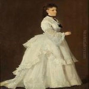 An Elegant Lady In A White Dress by Otto Bache