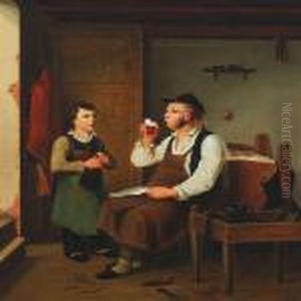 The Young Apprentice Pours Beer For His Teacher - view 1