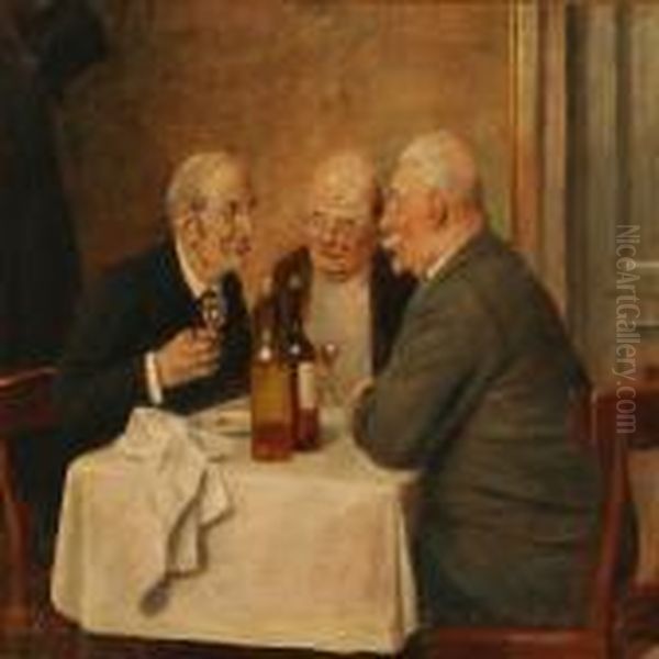 Three Gentlemen Enjoying A Glass Of Wine - view 1