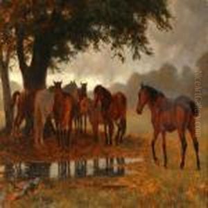 Horses Seek Shelter Under A Tree by Otto Bache