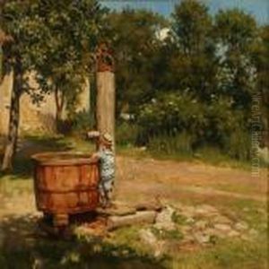 Summer Day With A Littleboy At A Pump