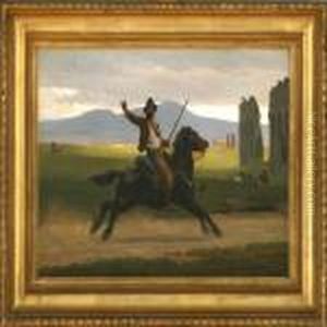 An Italian On Horseback In The Roman Campagna by Otto Bache