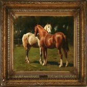 Two Horses In An Enclosure by Otto Bache