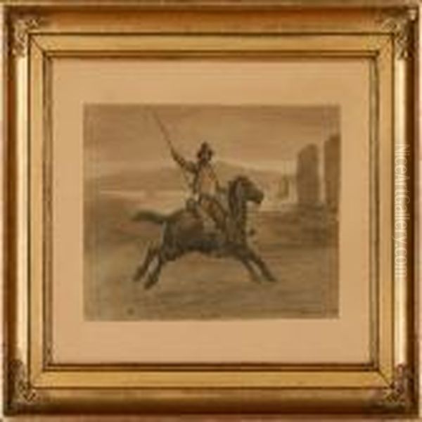 An Italian Man Riding On His Horse On The Roman Campagne - view 1