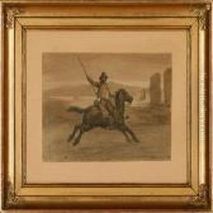 An Italian Man Riding On His Horse On The Roman Campagne by Otto Bache