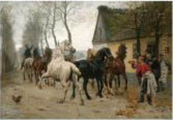 Et Kobbel Heste Udenfor Lindenborg Kro (the Lindenborg Hunt) - view 1