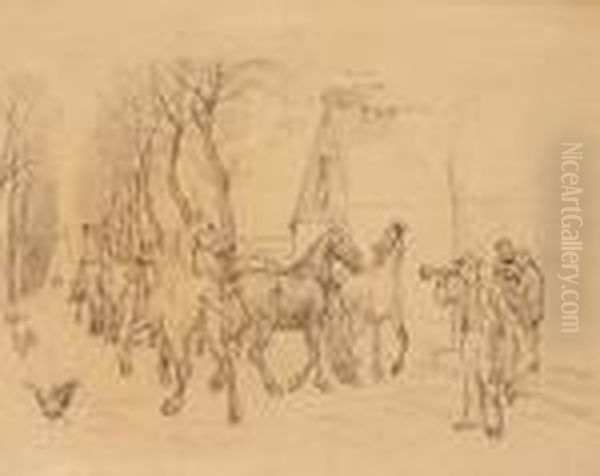 A Study For "et Kobbel Heste Uden For Lindenborg Kro" - view 1