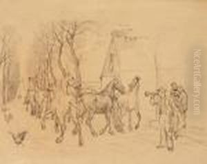 A Study For "et Kobbel Heste Uden For Lindenborg Kro"